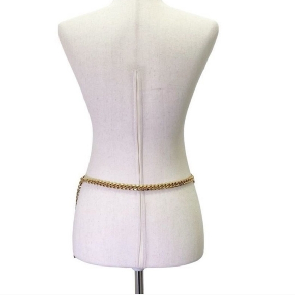 VTG 80's St. John Draped Gold Tone Curb Chain Black Enamel Charm Logo Waist Belt - Picture 6 of 8